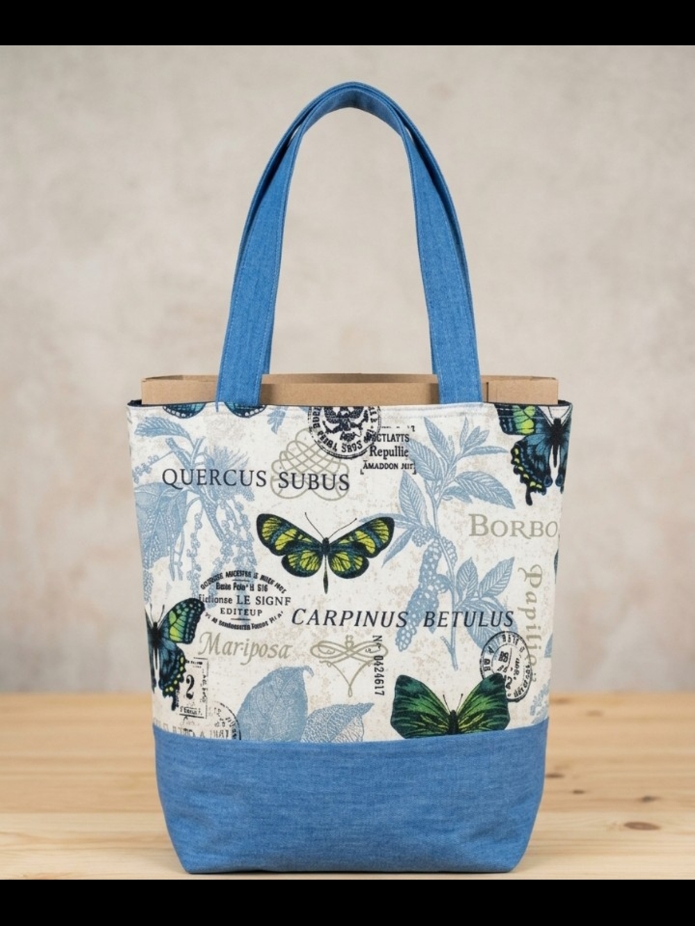 Blue Butterfly Print Tote Bag